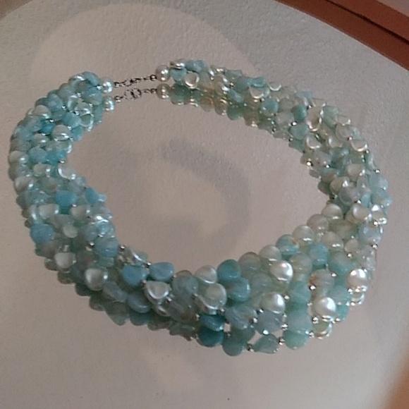 Multi Strain Light Blue Beaded Necklace - Picture 7 of 17